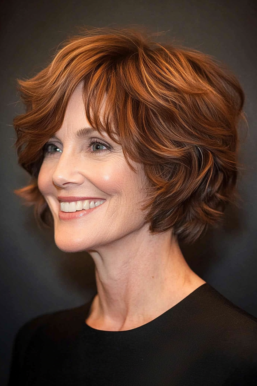 8. Wavy Crop with Soft Auburn (Short Hairstyles For Women Over 50 With Thin Hair) - Short Hairstyles For Women Over 50 With Thin Hair