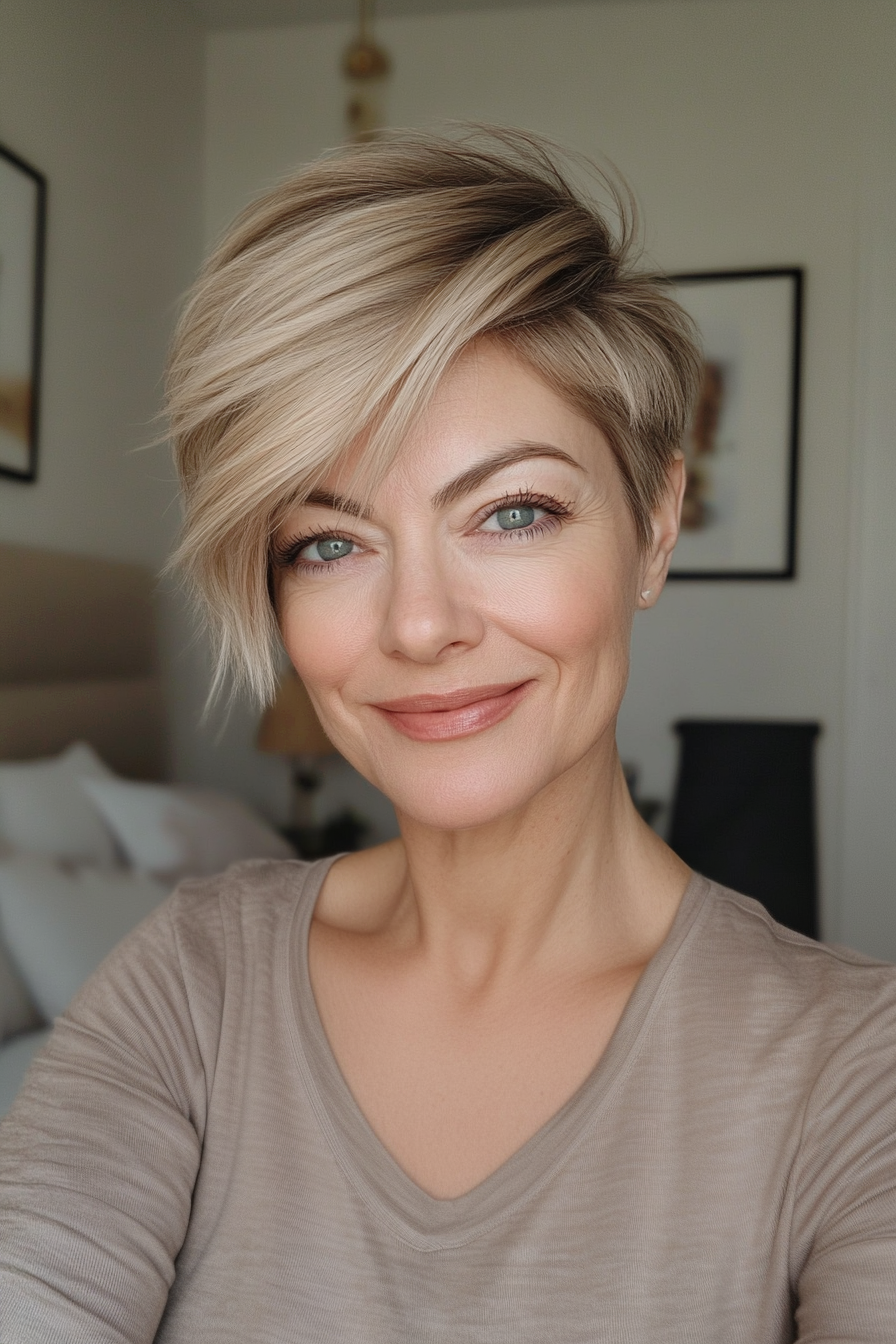 9. Side-Swept Pixie with Light Ash Blonde (Short Hairstyles For Women Over 50 With Thin Hair) - Short Hairstyles For Women Over 50 With Thin Hair