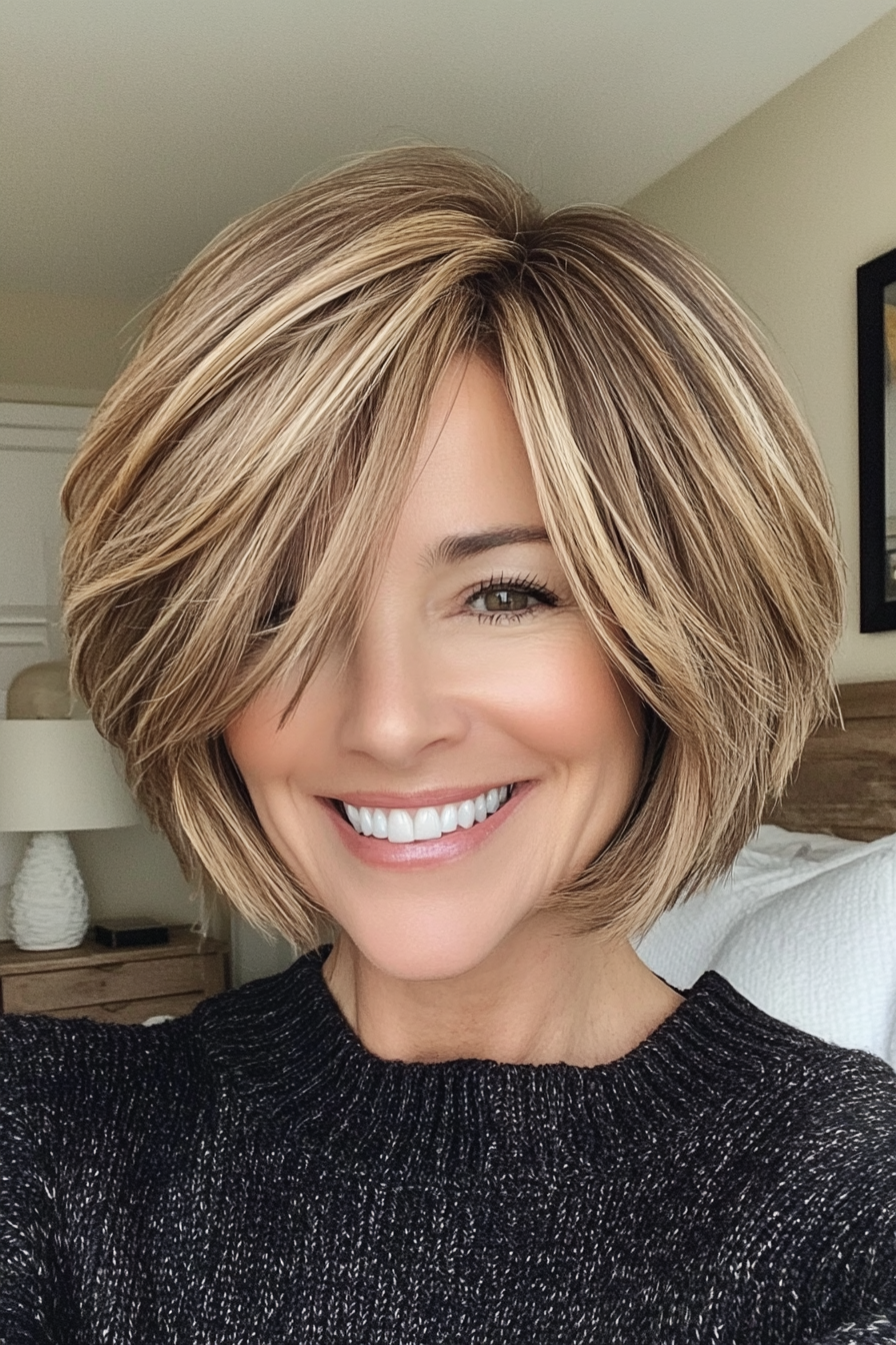 10. Layered Bob with Medium Golden Brown (Short Hairstyles For Women Over 50 With Thin Hair) - Short Hairstyles For Women Over 50 With Thin Hair