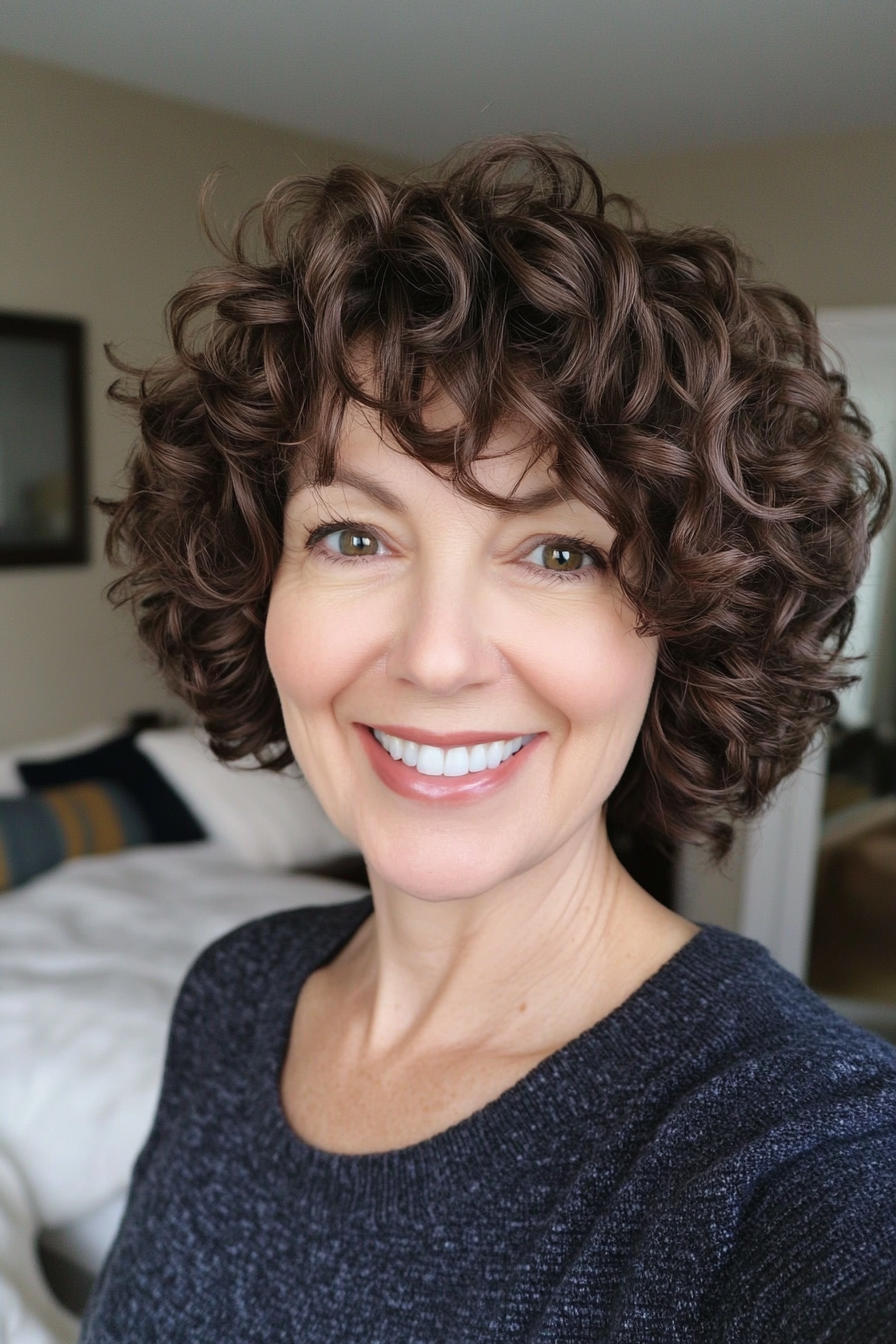 11. Curly Crop with Chocolate Brown (Short Hairstyles For Women Over 50 With Thin Hair) - Short Hairstyles For Women Over 50 With Thin Hair