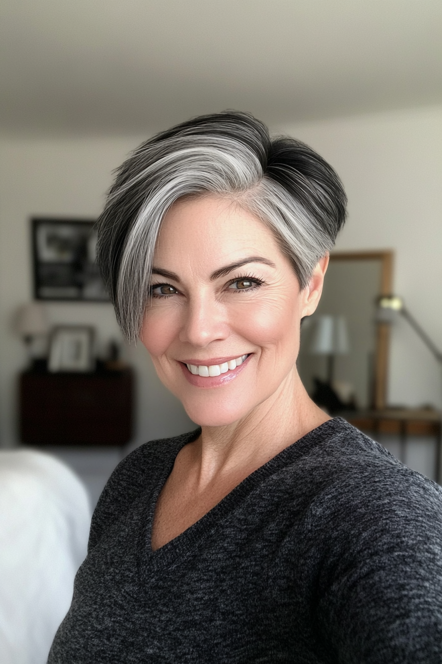 12. Tapered Pixie with Salt-and-Pepper (Short Hairstyles For Women Over 50 With Thin Hair) - Short Hairstyles For Women Over 50 With Thin Hair