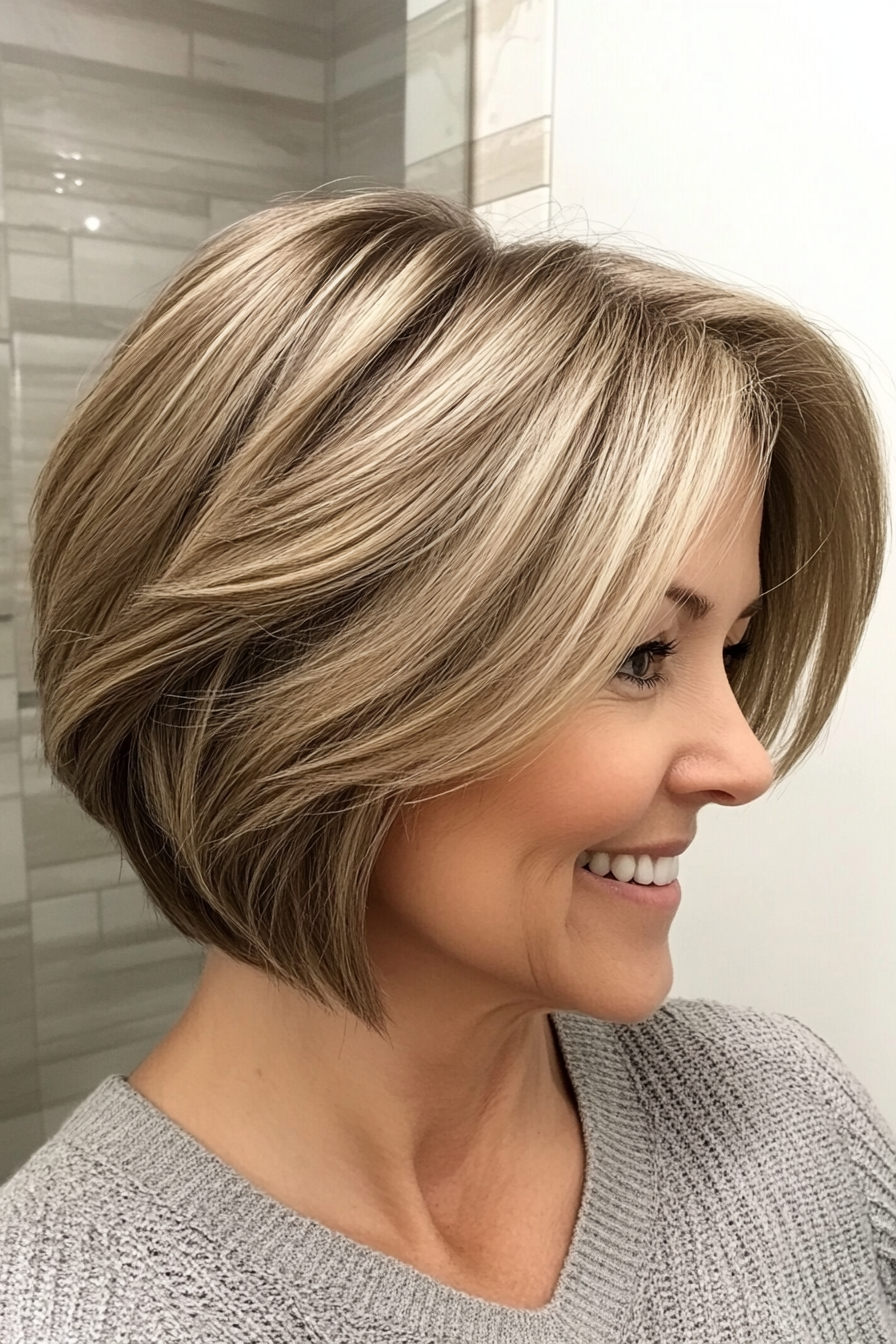 13. Layered Lob with Ash Blonde Balayage (Short Hairstyles For Women Over 50 With Thin Hair) - Short Hairstyles For Women Over 50 With Thin Hair