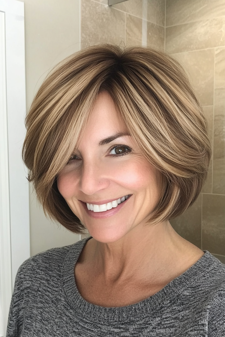 18. Layered Bob with Warm Honey Brown (Short Hairstyles For Women Over 50 With Thin Hair) - Short Hairstyles For Women Over 50 With Thin Hair