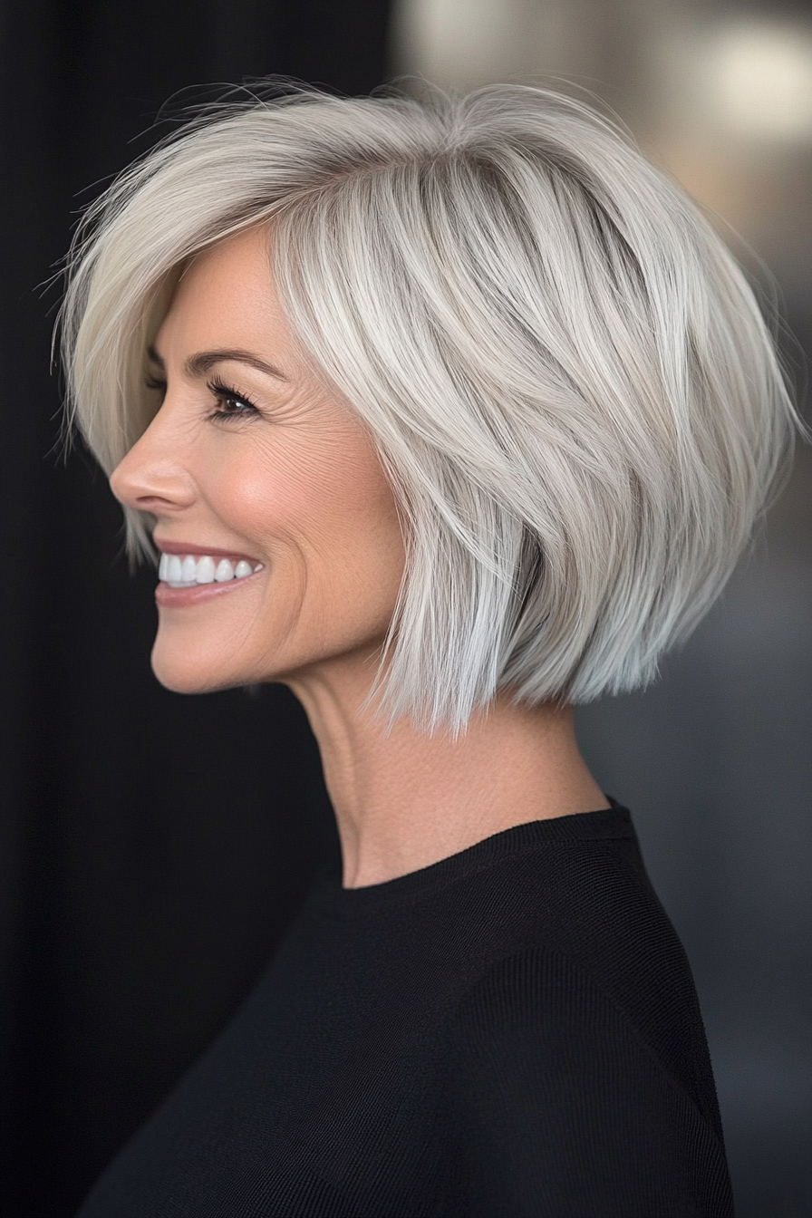 20. Razor Cut Bob with Icy Blonde (Short Hairstyles For Women Over 50 With Thin Hair) - Short Hairstyles For Women Over 50 With Thin Hair