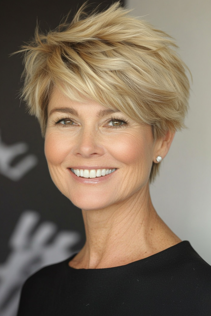 22. Layered Crop with Golden Blonde (Short Hairstyles For Women Over 50 With Thin Hair) - Short Hairstyles For Women Over 50 With Thin Hair