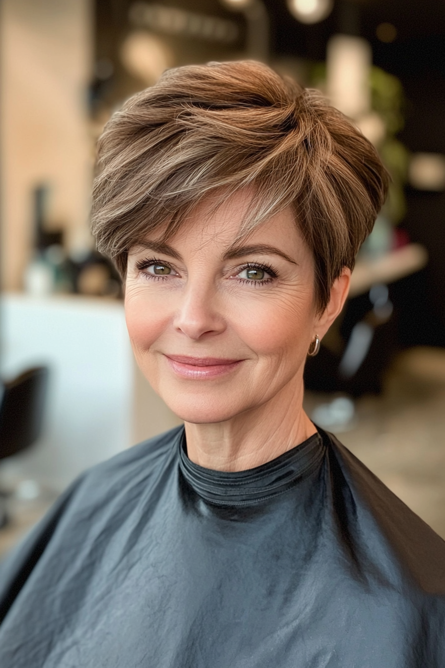 25. Smooth Pixie with Warm Mocha (Short Hairstyles For Women Over 50 With Thin Hair) - Short Hairstyles For Women Over 50 With Thin Hair