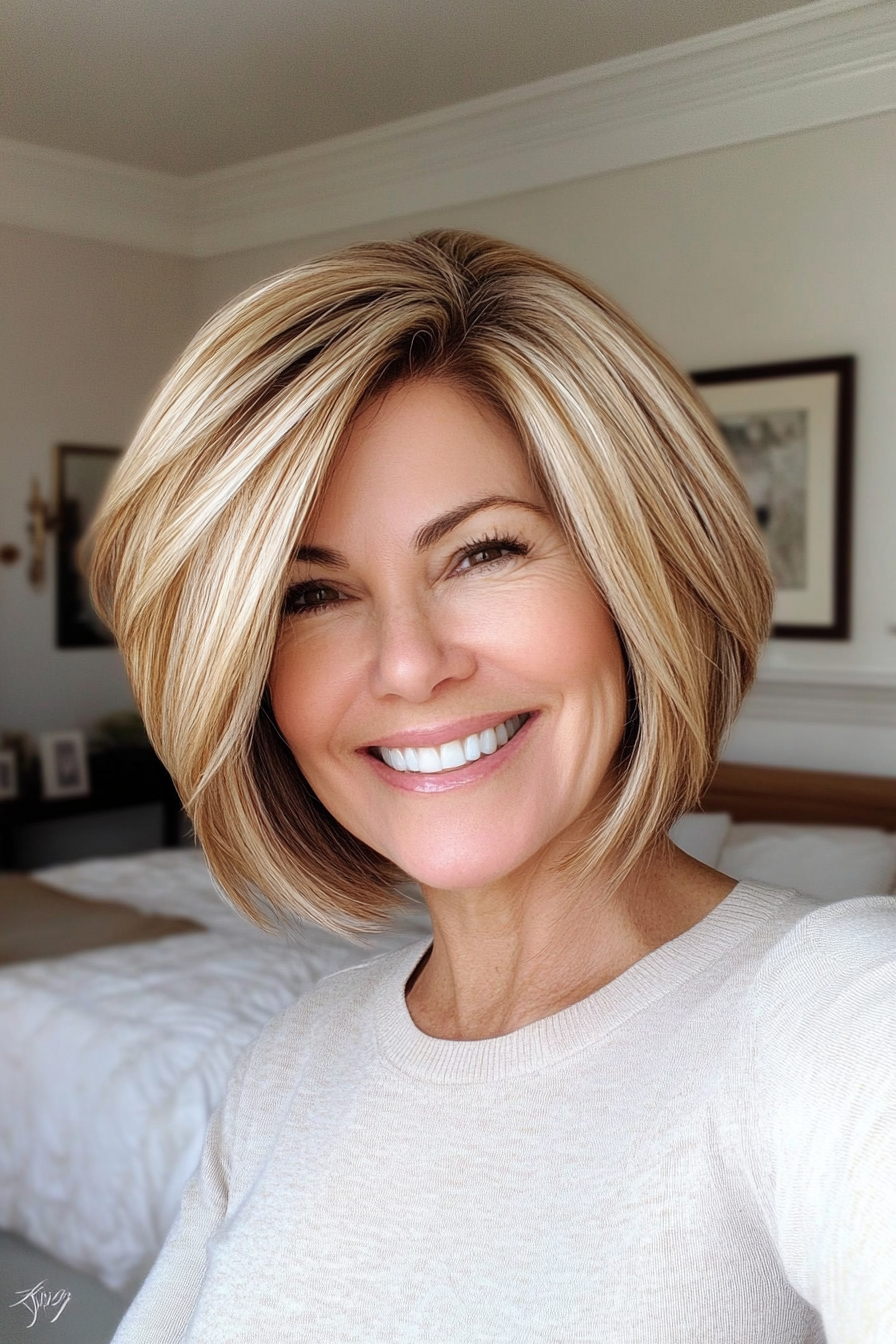 26. Layered Bob with Light Golden Blonde (Short Hairstyles For Women Over 50 With Thin Hair) - Short Hairstyles For Women Over 50 With Thin Hair