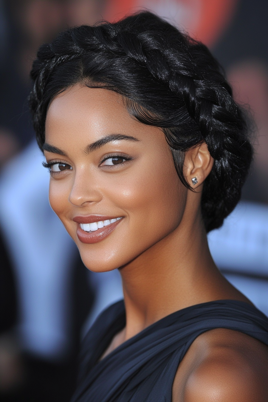 3. Braided Halo in Jet Black (Hair Up Hairstyle) - Hair Up Hairstyle