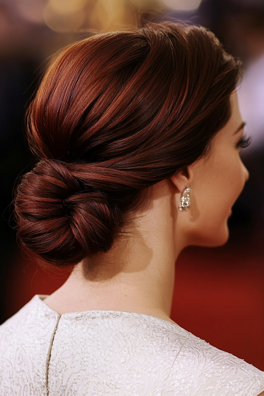 5. Twisted Low Bun in Rich Mahogany (Hair Up Hairstyle) - Hair Up Hairstyle