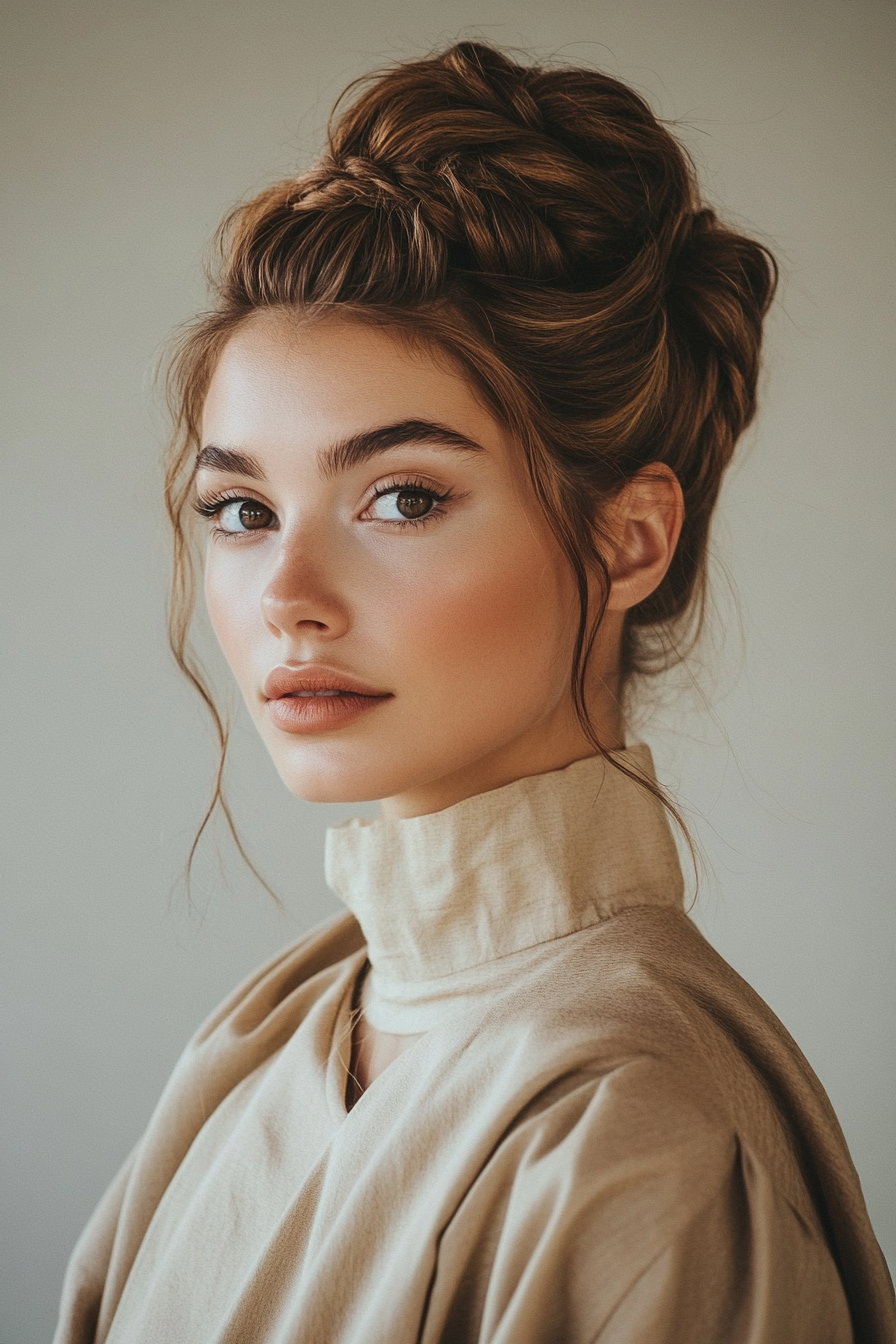7. Half-Up Braided Bun in Sandy Brown (Hair Up Hairstyle) - Hair Up Hairstyle
