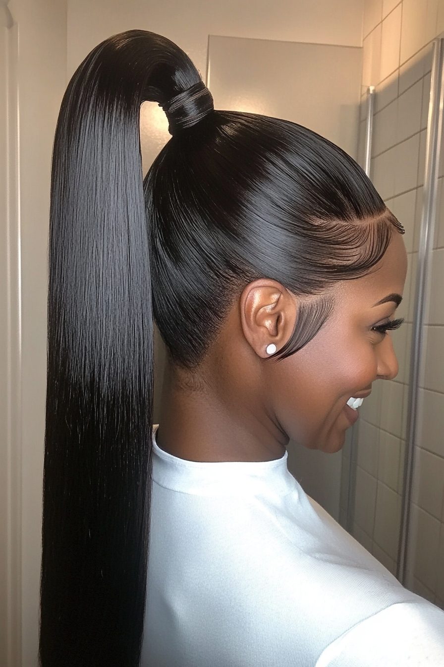 8. Sleek High Ponytail in Ebony Black (Hair Up Hairstyle) - Hair Up Hairstyle