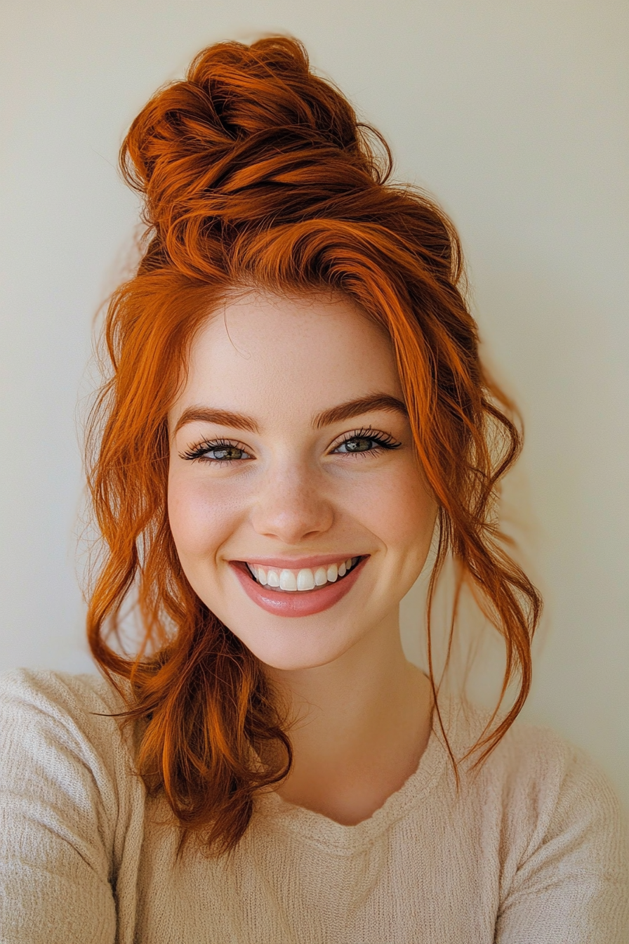 13. Side-Swept Bun in Auburn (Hair Up Hairstyle) - Hair Up Hairstyle