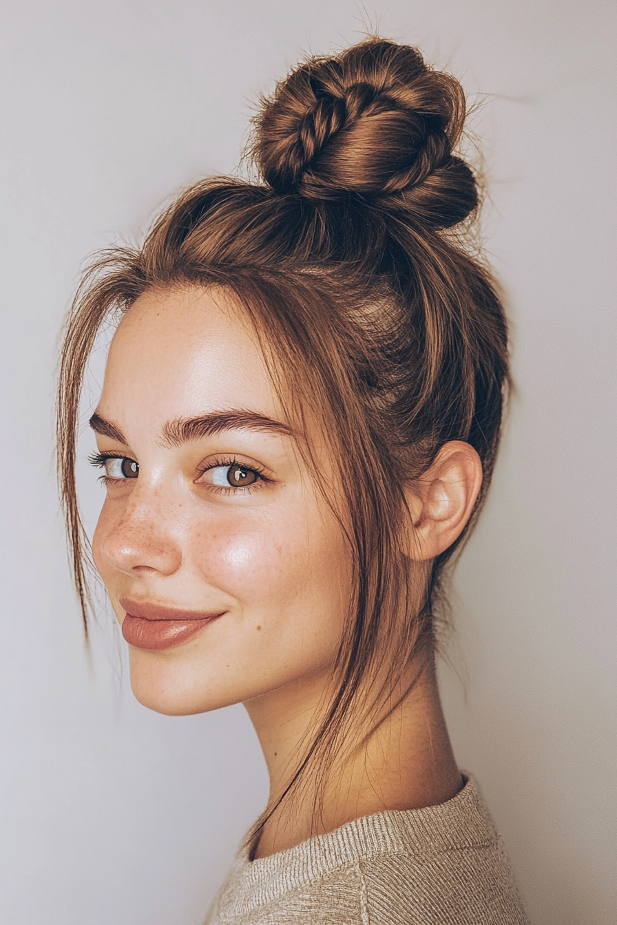 22. Braided Top Knot in Cocoa Brown (Hair Up Hairstyle) - Hair Up Hairstyle