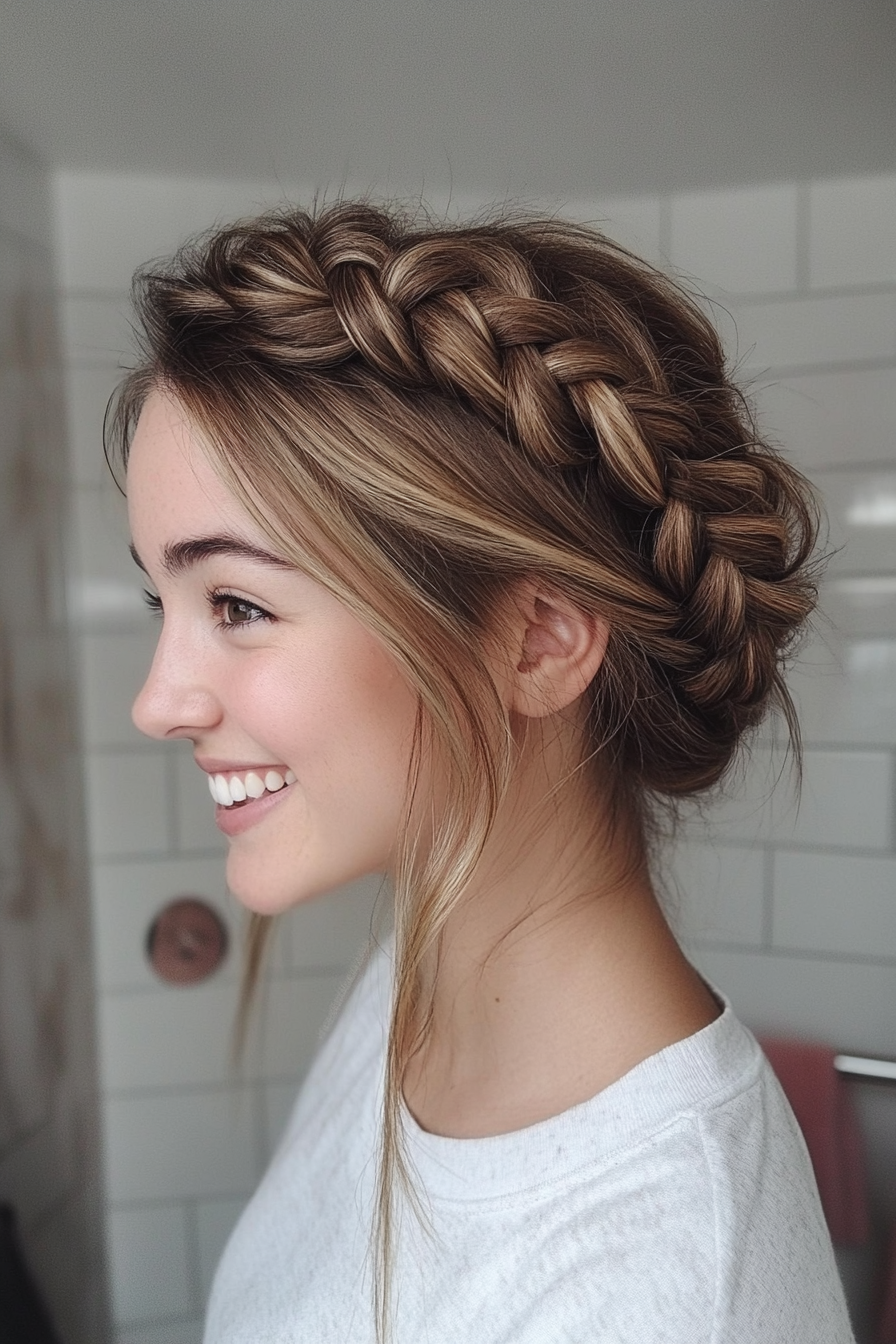 24. Loose Braided Crown in Dark Honey Blonde (Hair Up Hairstyle) - Hair Up Hairstyle