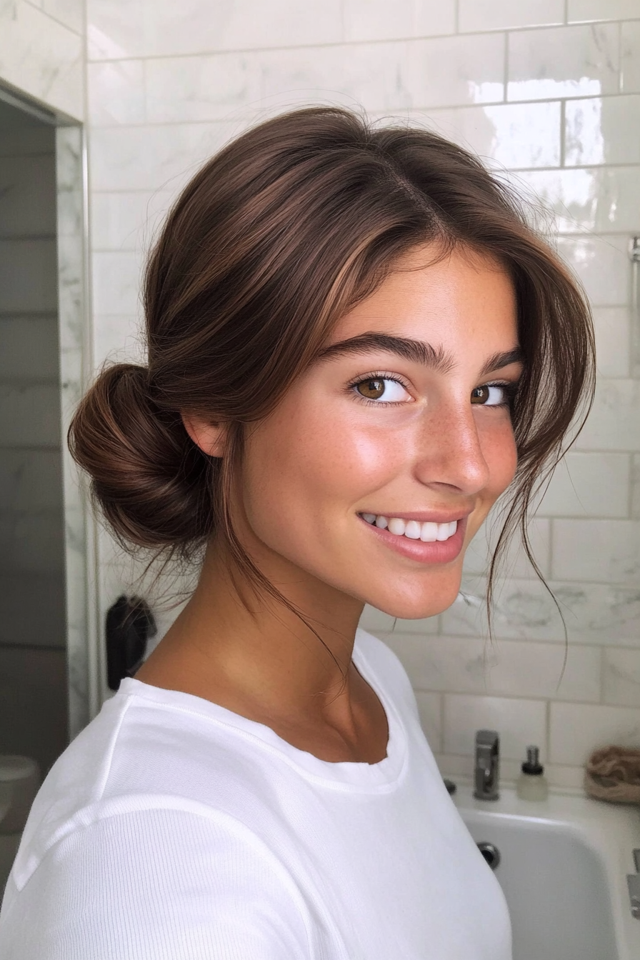 26. Elegant Low Knot in Chestnut Ombre (Hair Up Hairstyle) - Hair Up Hairstyle