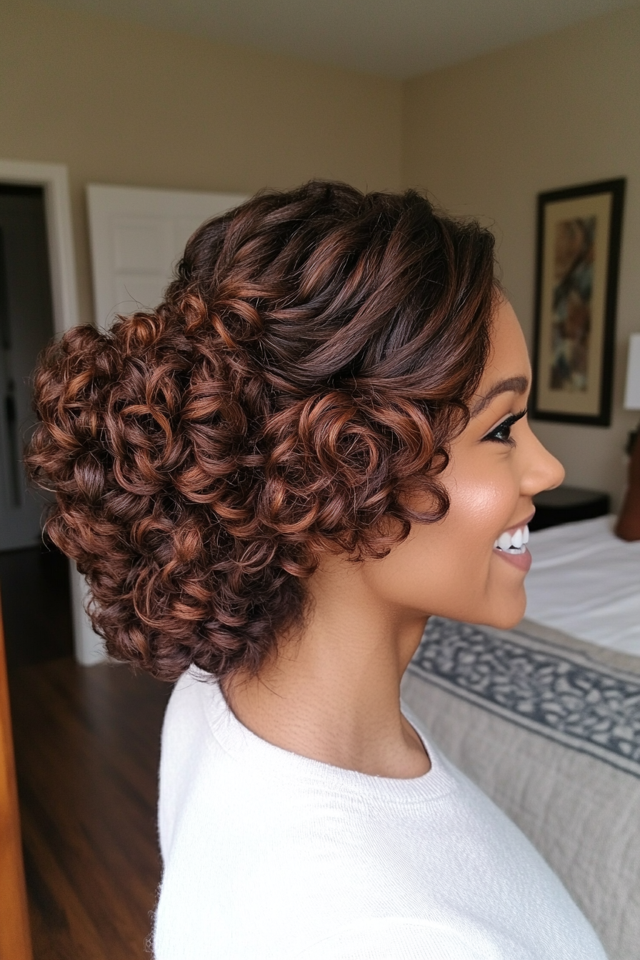 27. Curly Updo in Warm Mahogany (Hair Up Hairstyle) - Hair Up Hairstyle