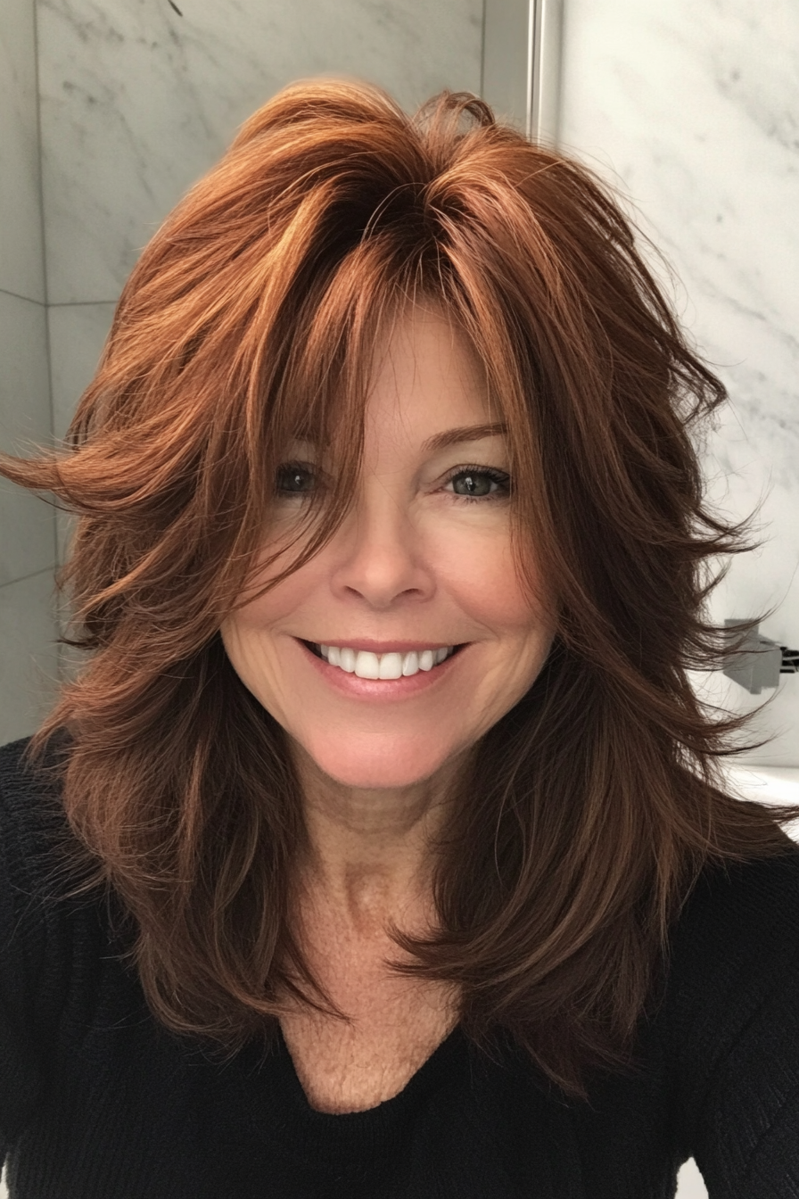 2. Chestnut Brown Textured Shag (Shaggy Hairstyles For Older Women) - Shaggy Hairstyles For Older Women