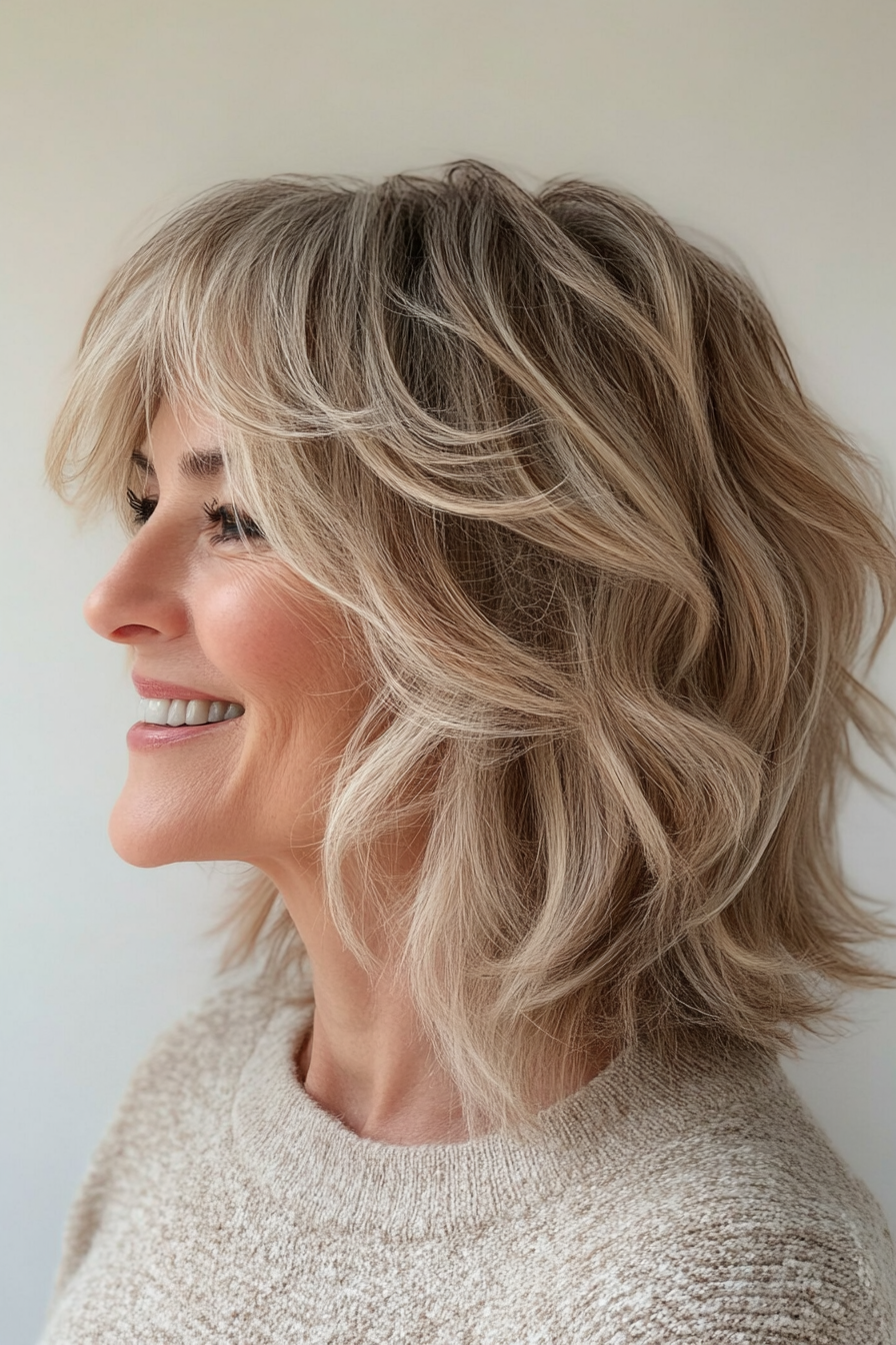 3. Golden Blonde Shag with Feathered Ends (Shaggy Hairstyles For Older Women) - Shaggy Hairstyles For Older Women