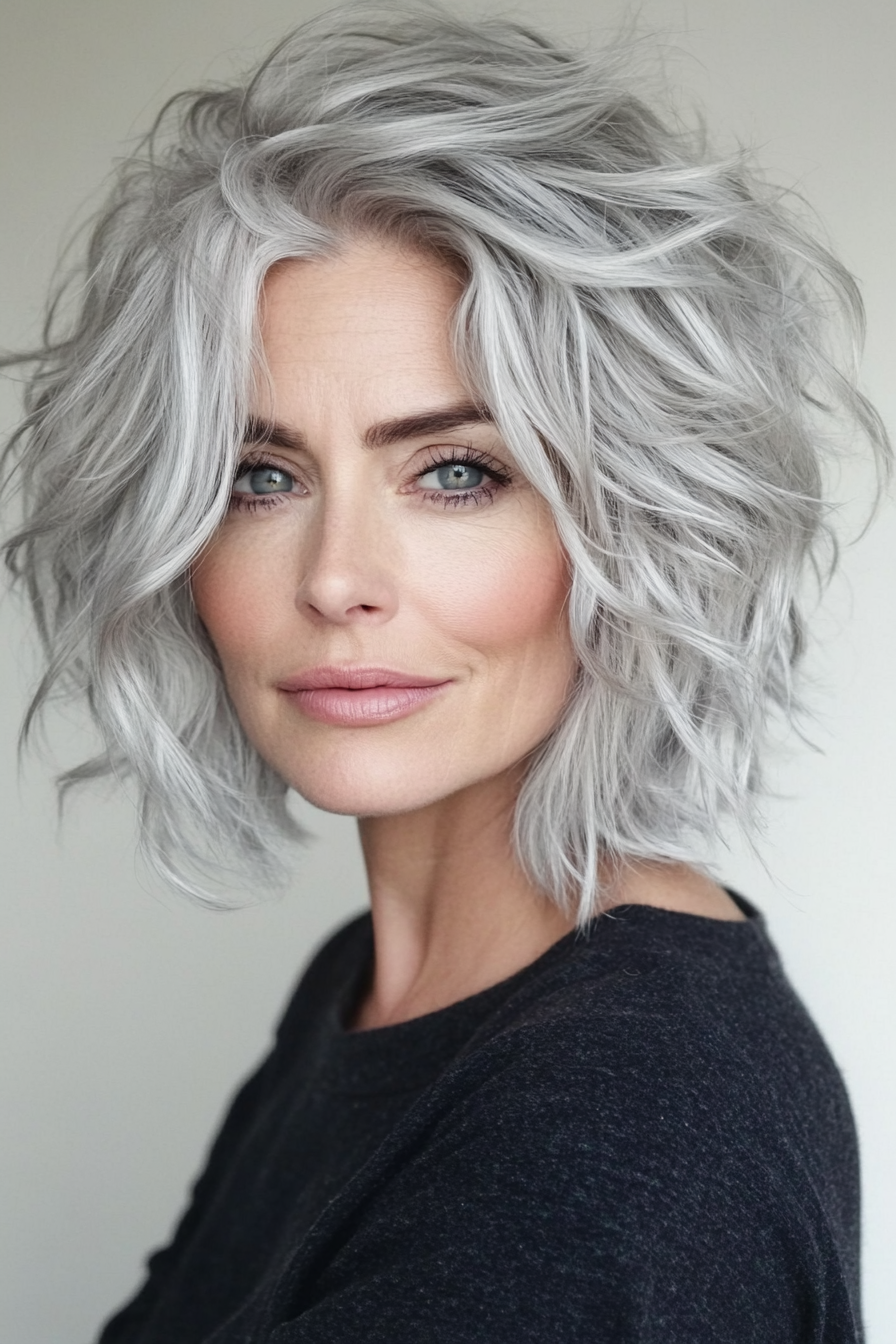 6. Silver Pixie Shag with Tousled Layers (Shaggy Hairstyles For Older Women) - Shaggy Hairstyles For Older Women