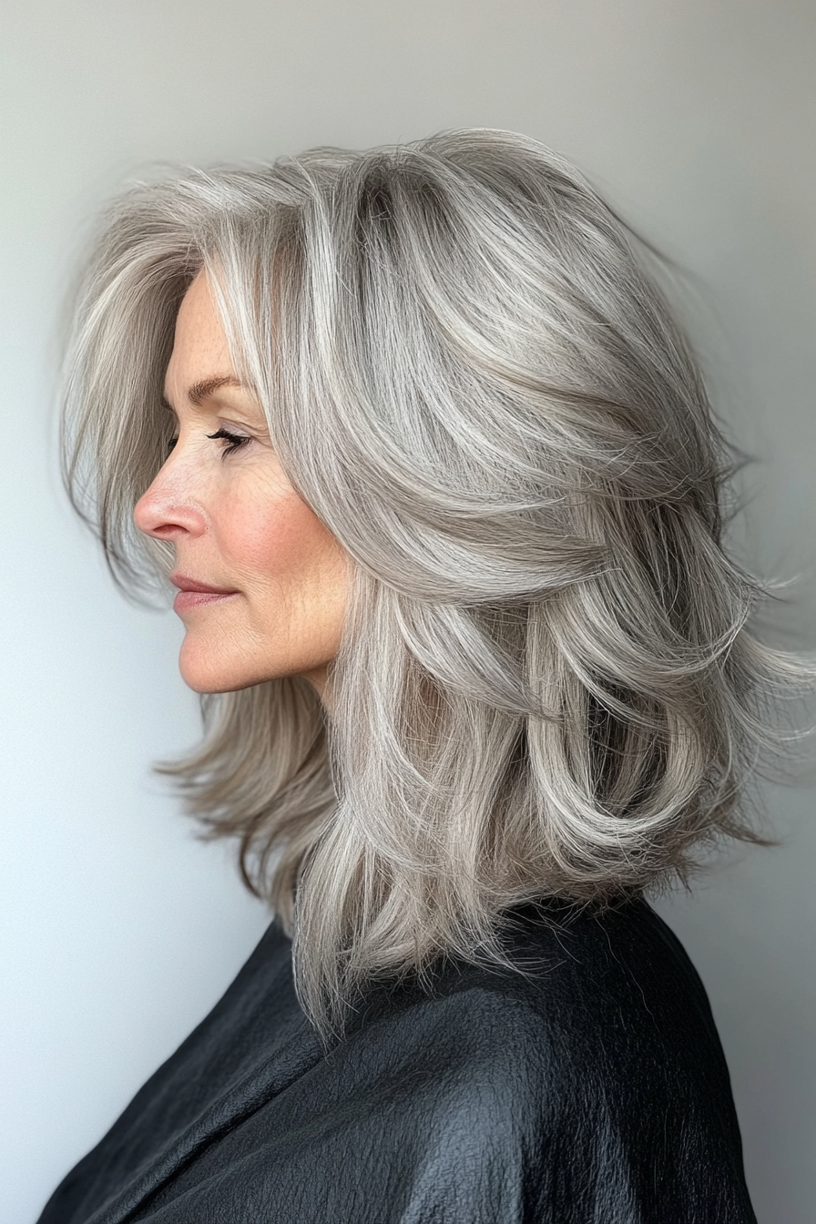 10. Pearl Gray Wavy Shag (Shaggy Hairstyles For Older Women) - Shaggy Hairstyles For Older Women