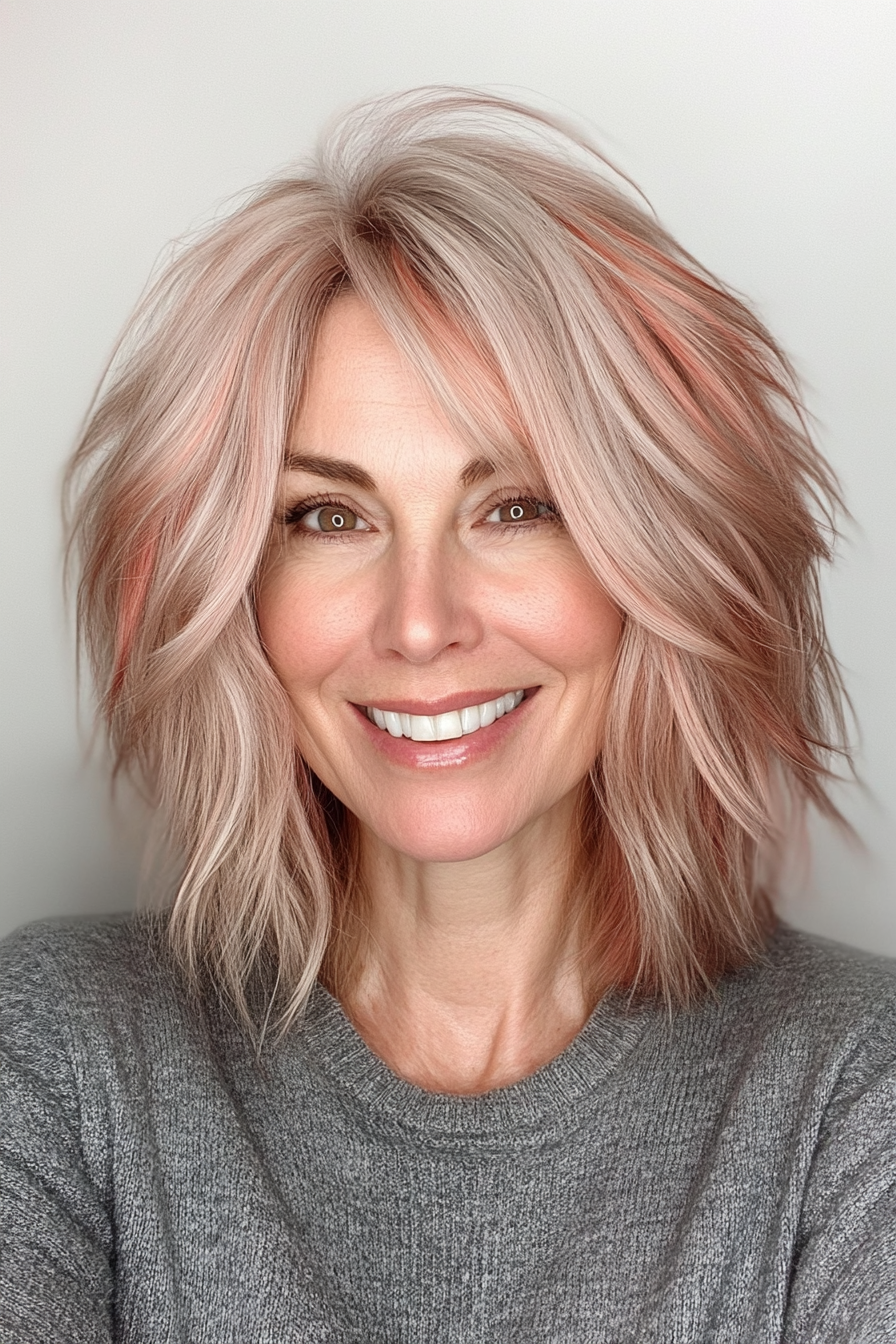 13. Strawberry Blonde Shag with Razored Layers (Shaggy Hairstyles For Older Women) - Shaggy Hairstyles For Older Women