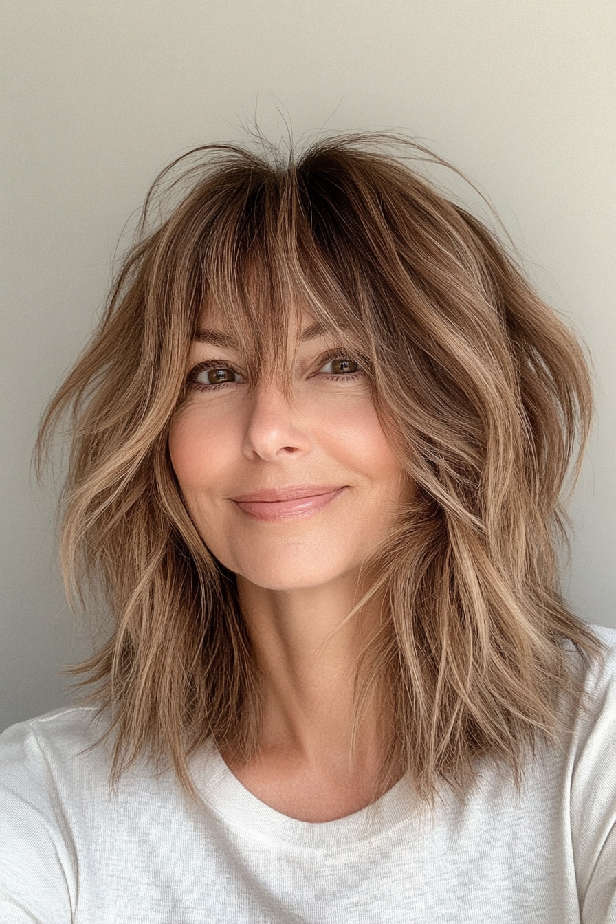 15. Golden Brown Shag with Tapered Ends (Shaggy Hairstyles For Older Women) - Shaggy Hairstyles For Older Women