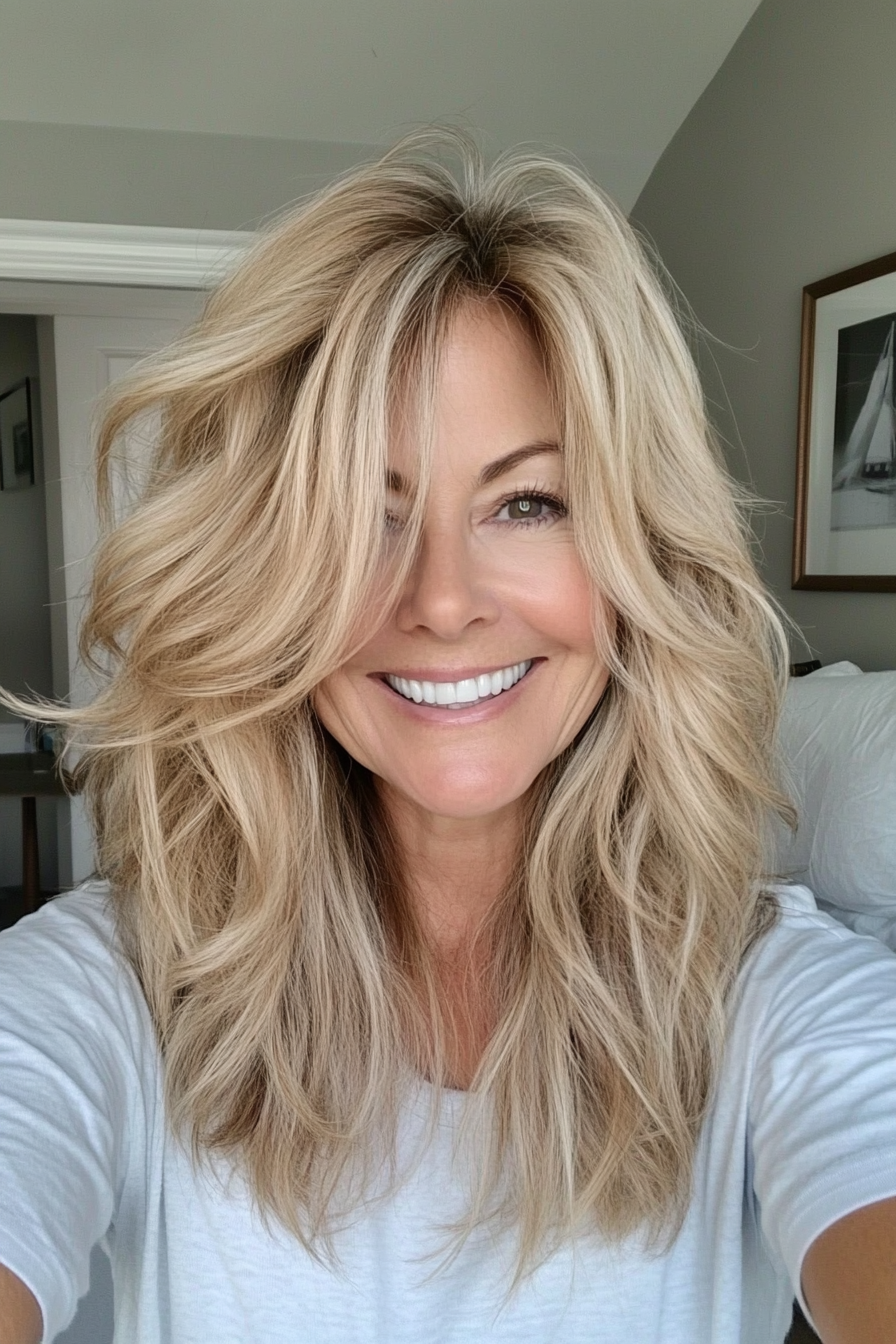 20. Beige Blonde Shag with Tousled Texture (Shaggy Hairstyles For Older Women) - Shaggy Hairstyles For Older Women