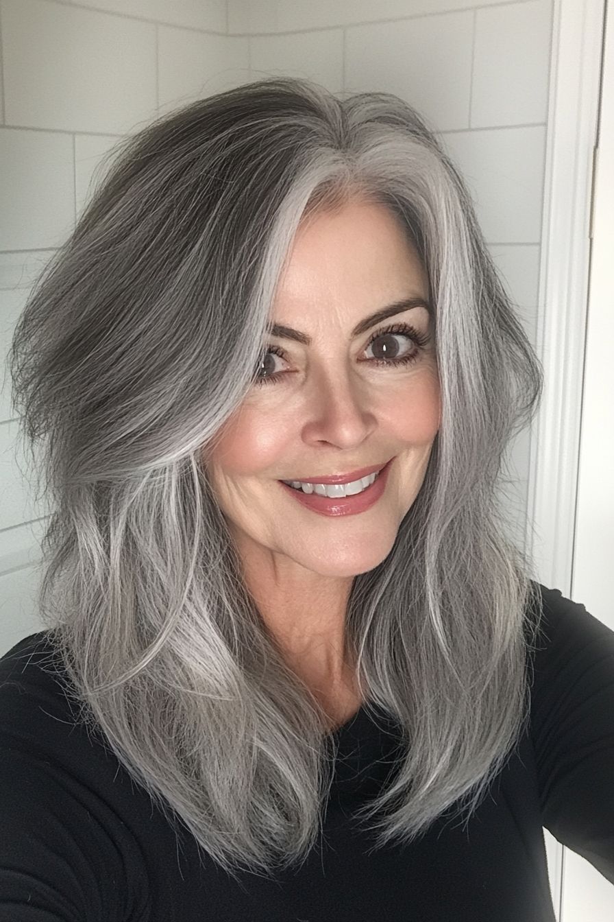 21. Charcoal Gray Shag with Wispy Ends (Shaggy Hairstyles For Older Women) - Shaggy Hairstyles For Older Women