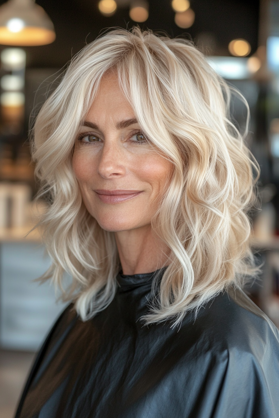 23. Platinum Blonde Shag with Textured Waves (Shaggy Hairstyles For Older Women) - Shaggy Hairstyles For Older Women