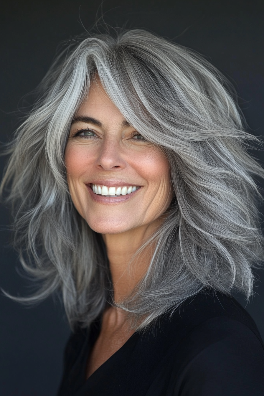 24. Cool Gray Shag with Micro Layers (Shaggy Hairstyles For Older Women) - Shaggy Hairstyles For Older Women
