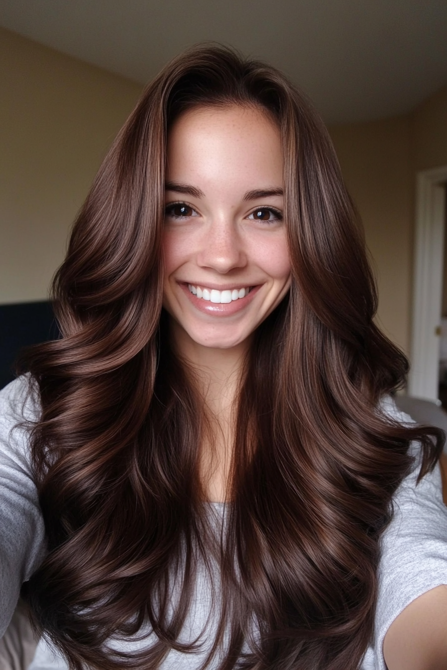 3. Espresso Waves with Curtain Layers (Loose Hairstyles) - Loose Hairstyles