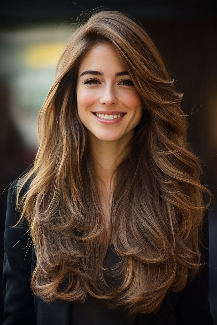 5. Hazelnut Long Layers (Loose Hairstyles) - Loose Hairstyles
