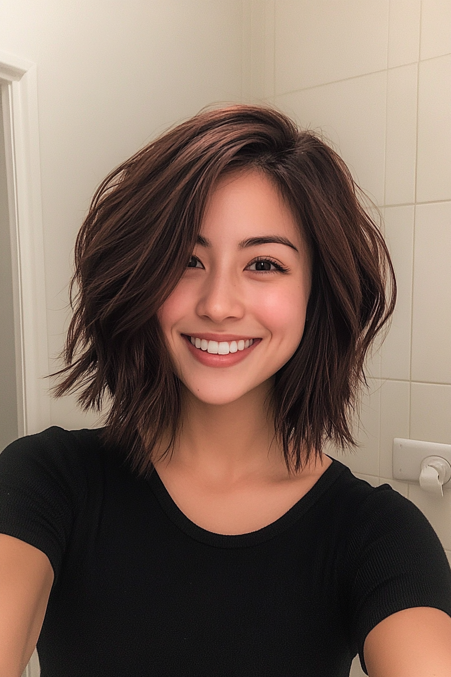 8. Mahogany Textured Lob (Loose Hairstyles) - Loose Hairstyles