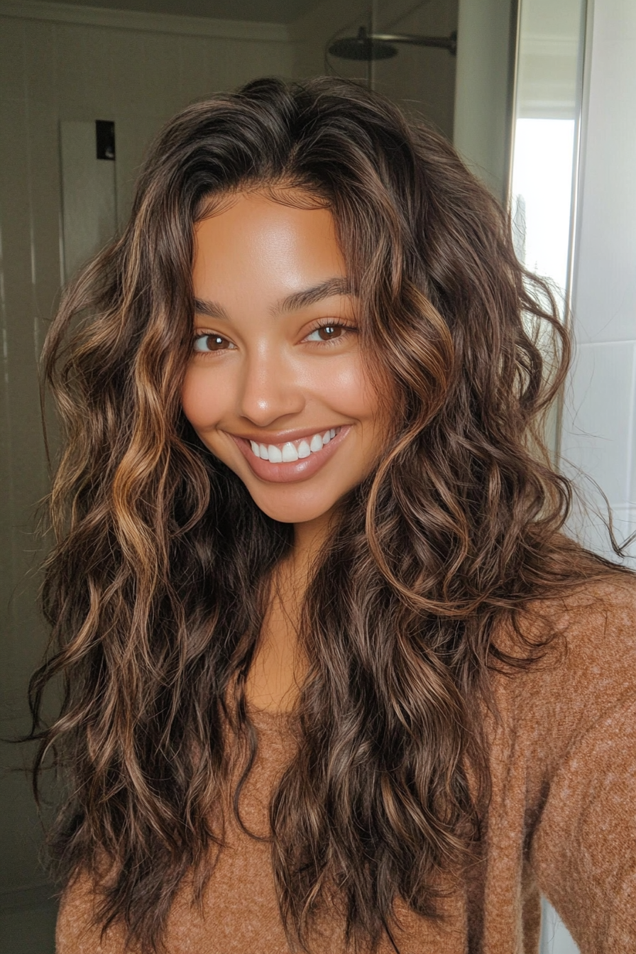 24. Dark Toffee Tousled Waves (Loose Hairstyles) - Loose Hairstyles