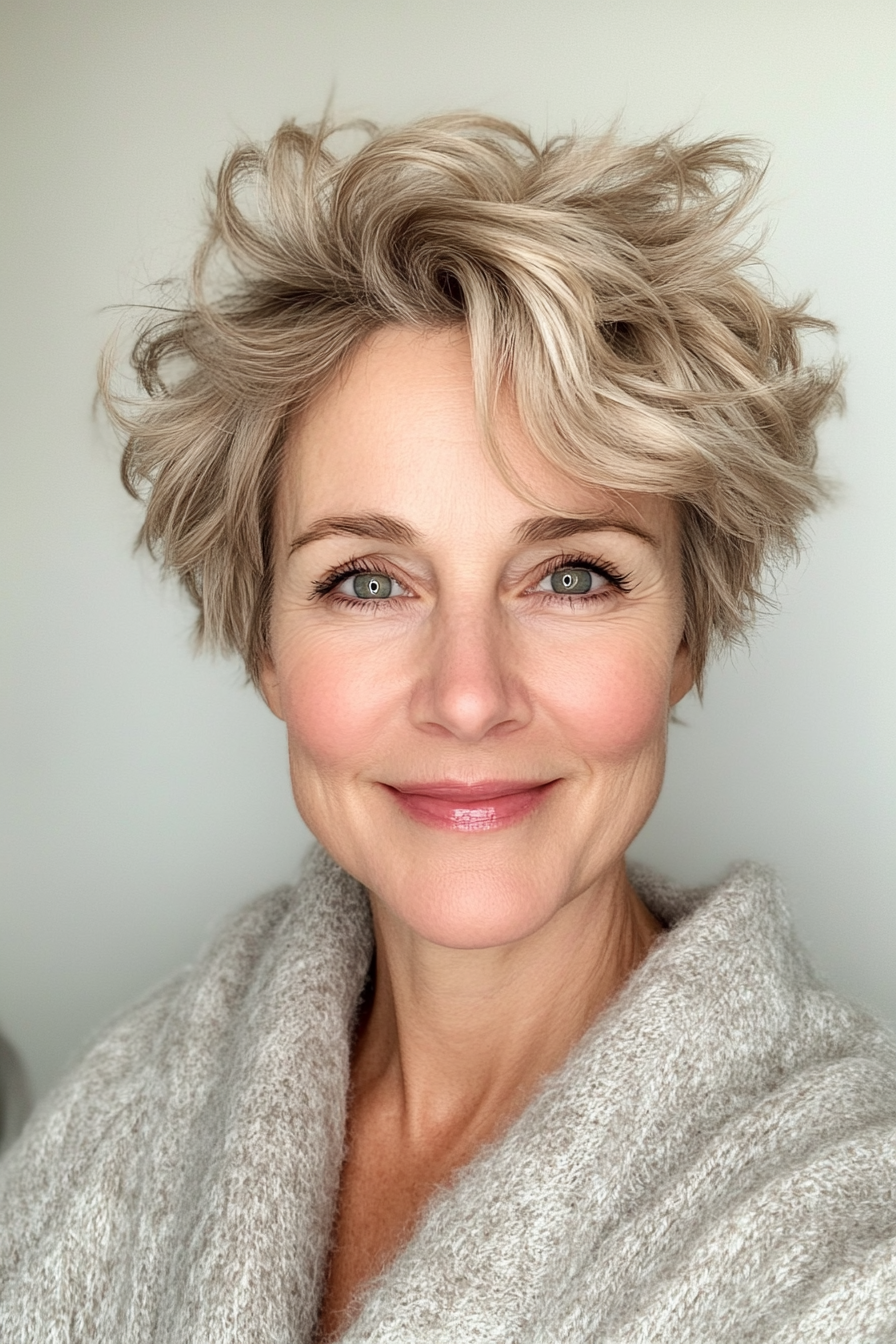 7. Tousled Pixie in Sandy Blonde (Short Pixie Hairstyles For Women Over 50) - Short Pixie Hairstyles For Women Over 50