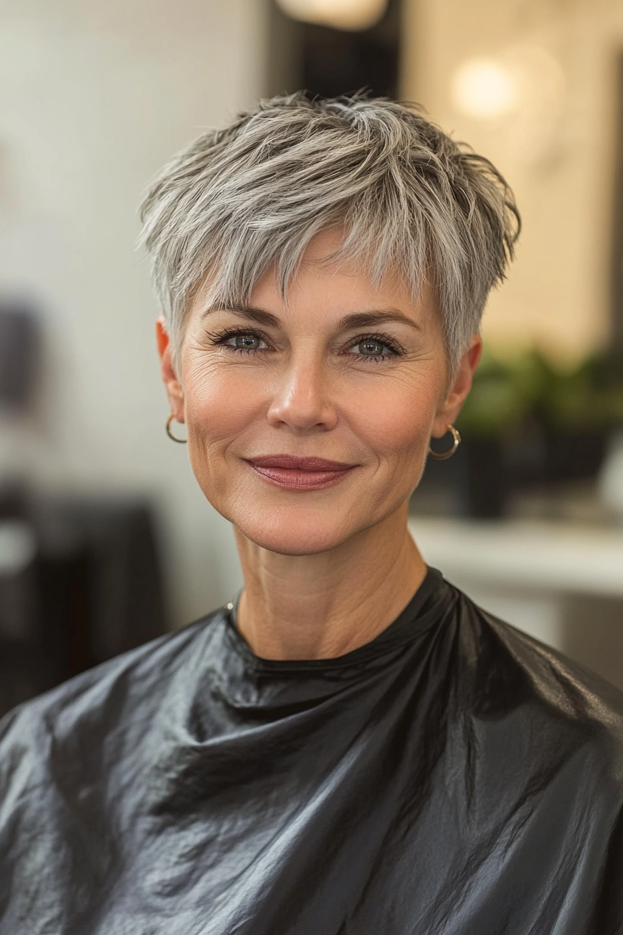 11. Cropped Pixie in Salt-and-Pepper (Short Pixie Hairstyles For Women Over 50) - Short Pixie Hairstyles For Women Over 50