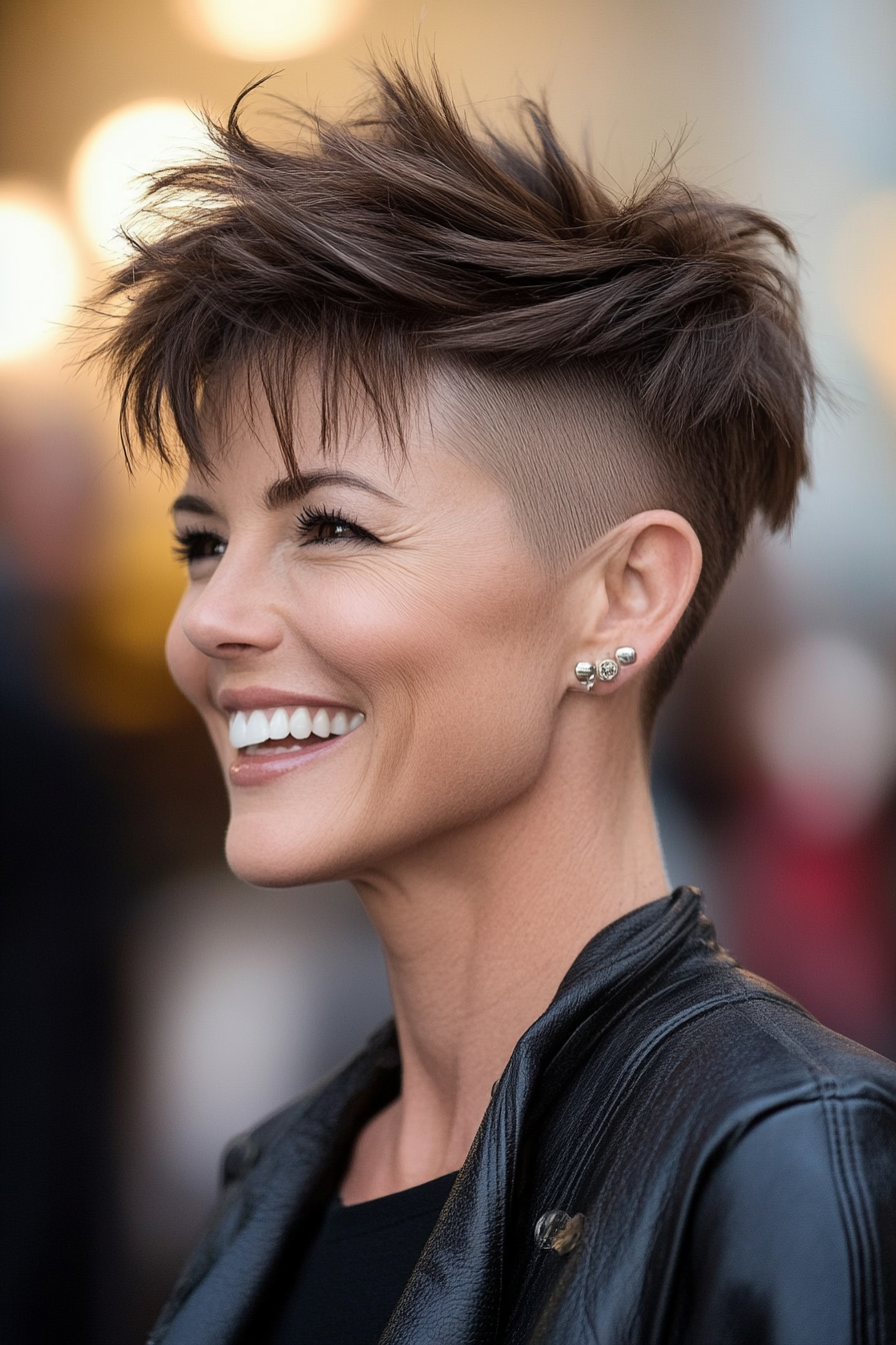 12. Undercut Pixie in Espresso Brown (Short Pixie Hairstyles For Women Over 50) - Short Pixie Hairstyles For Women Over 50