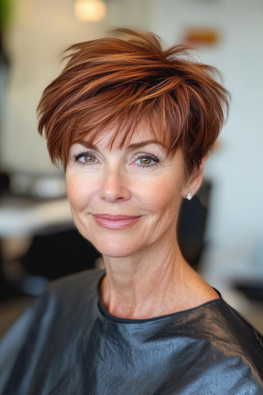 15. Tapered Nape Pixie in Mahogany Brown (Short Pixie Hairstyles For Women Over 50) - Short Pixie Hairstyles For Women Over 50