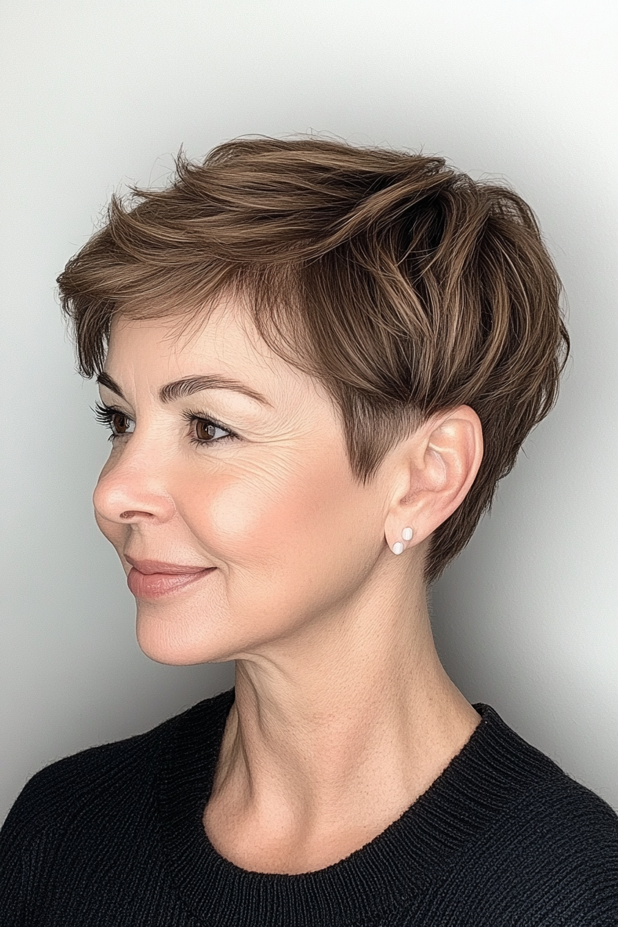 20. Classic Boyish Pixie in Medium Brown (Short Pixie Hairstyles For Women Over 50) - Short Pixie Hairstyles For Women Over 50