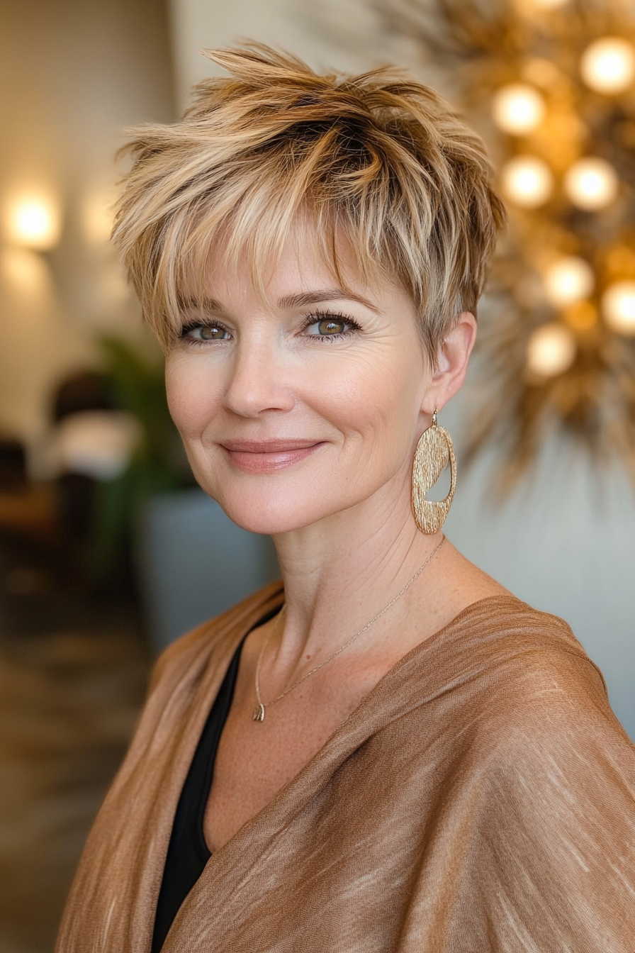24. Disconnected Pixie in Golden Blonde (Short Pixie Hairstyles For Women Over 50) - Short Pixie Hairstyles For Women Over 50