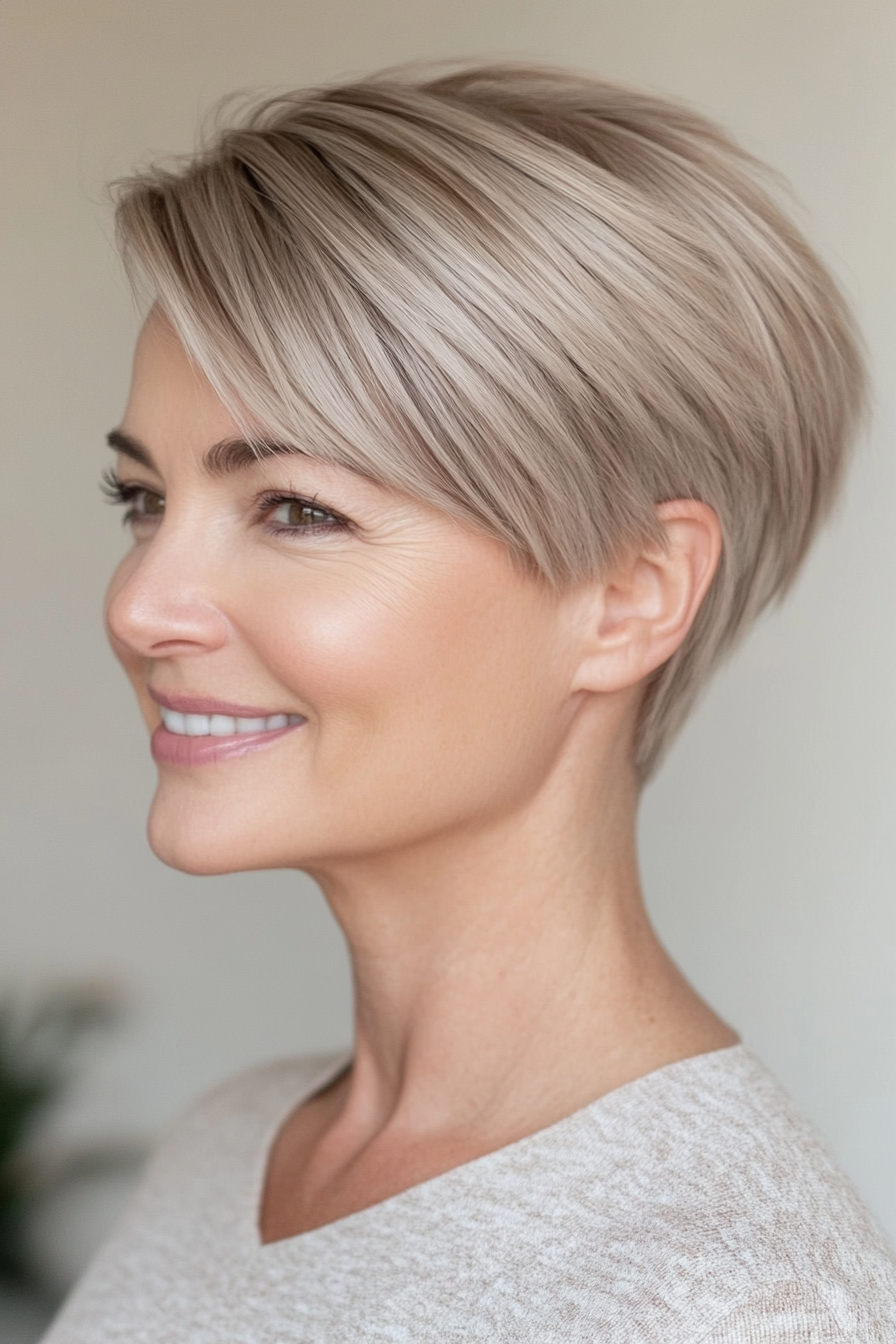 26. Straight Pixie in Soft Beige Blonde (Short Pixie Hairstyles For Women Over 50) - Short Pixie Hairstyles For Women Over 50