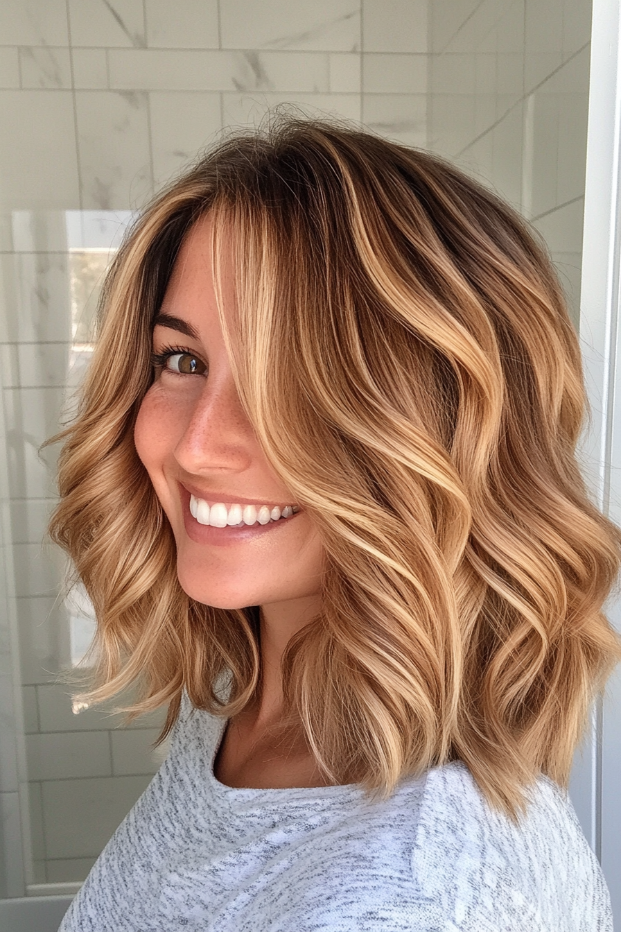 2. Subtle Shag with Honey Blonde (Medium Length Wavy Haircuts) - Medium Length Wavy Haircuts