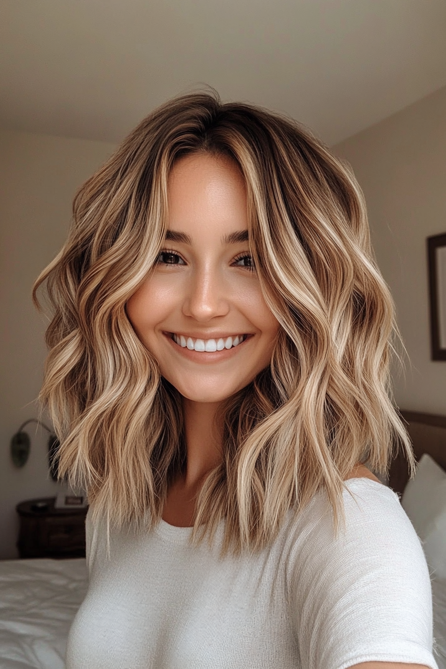 8. Choppy Ends with Sandy Blonde (Medium Length Wavy Haircuts) - Medium Length Wavy Haircuts