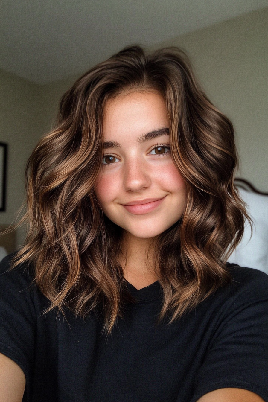 9. Wispy Layers with Deep Espresso Brown (Medium Length Wavy Haircuts) - Medium Length Wavy Haircuts