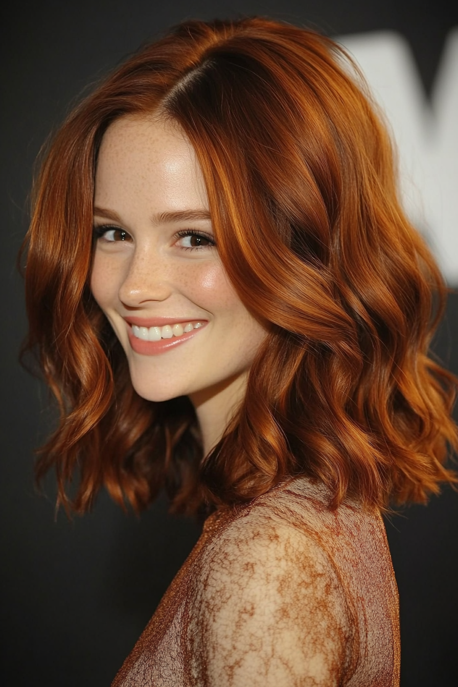 10. Blunt Ends with Rich Auburn (Medium Length Wavy Haircuts) - Medium Length Wavy Haircuts