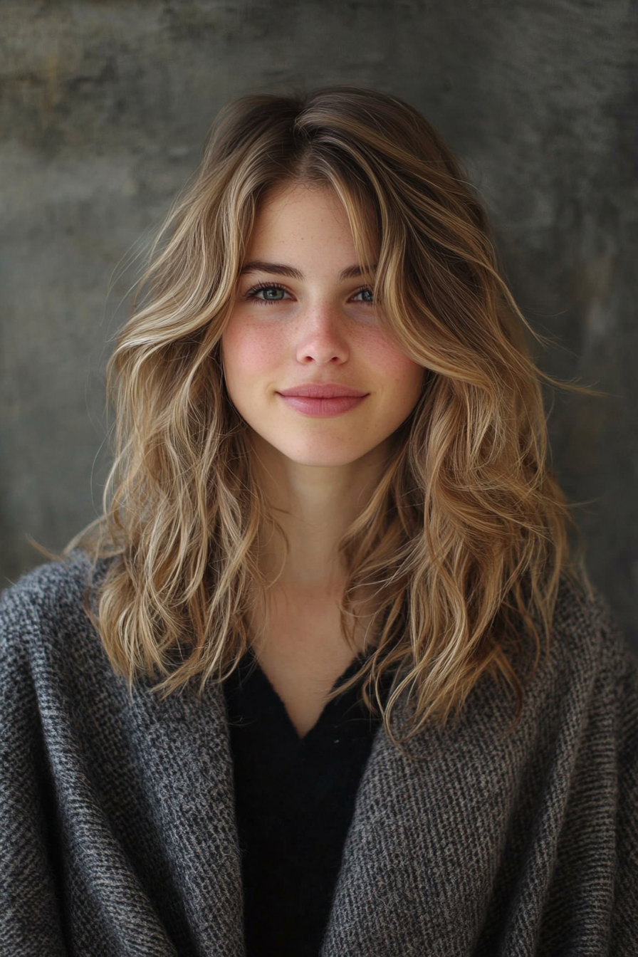 11. Face-Framing Layers with Dark Ash Blonde (Medium Length Wavy Haircuts) - Medium Length Wavy Haircuts