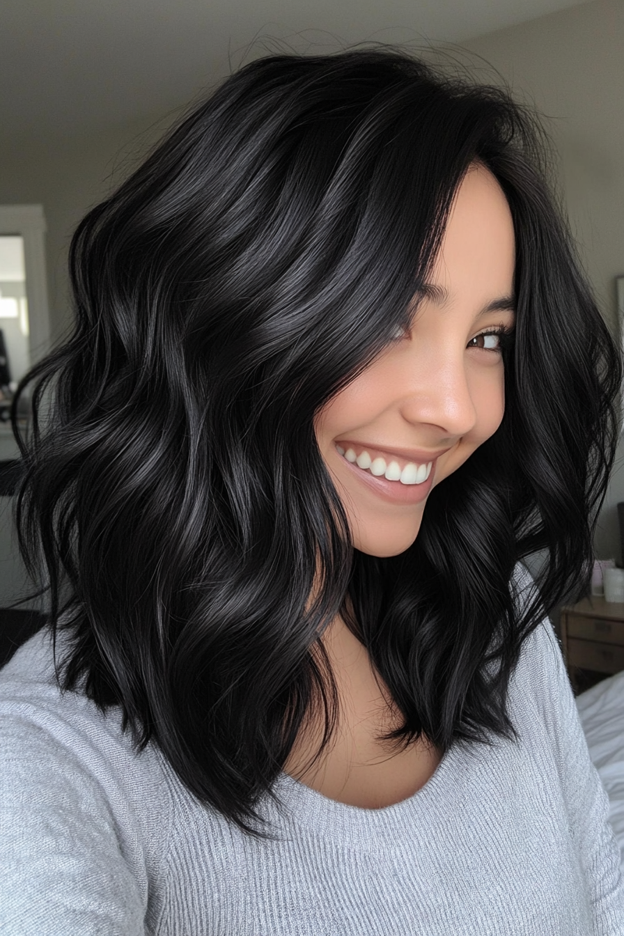 17. Soft Waves with Jet Black (Medium Length Wavy Haircuts) - Medium Length Wavy Haircuts