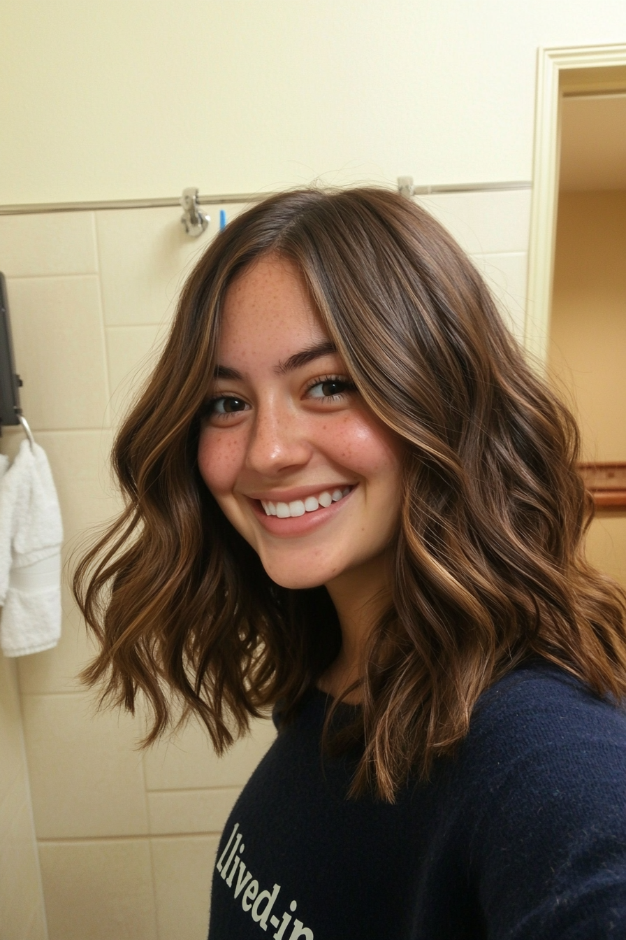 21. Undone Waves with Warm Brunette (Medium Length Wavy Haircuts) - Medium Length Wavy Haircuts