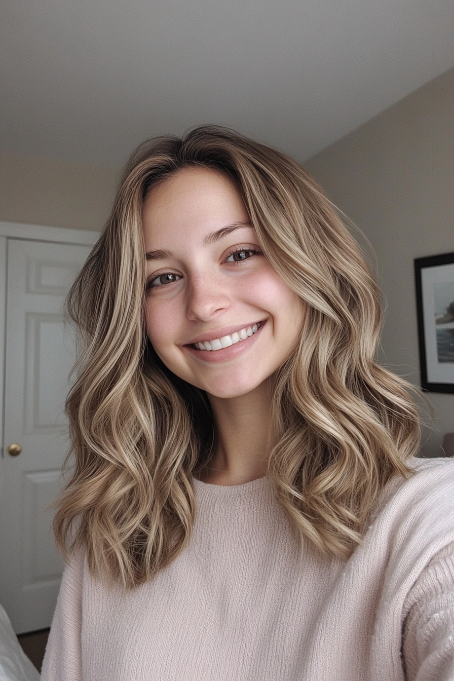 22. Gentle Layers with Light Brown (Medium Length Wavy Haircuts) - Medium Length Wavy Haircuts