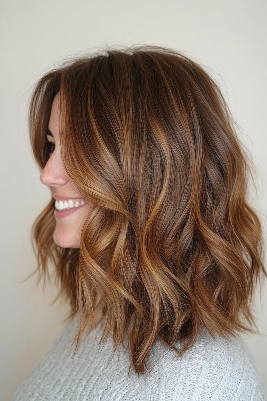 23. Layered Volume with Chestnut Ombre (Medium Length Wavy Haircuts) - Medium Length Wavy Haircuts